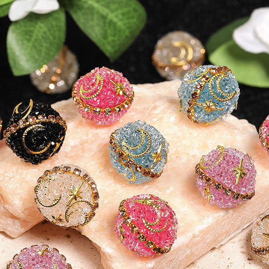 Star Moon Rhinestone Bubblegum Beads 17mm Celestial Design 10pcs