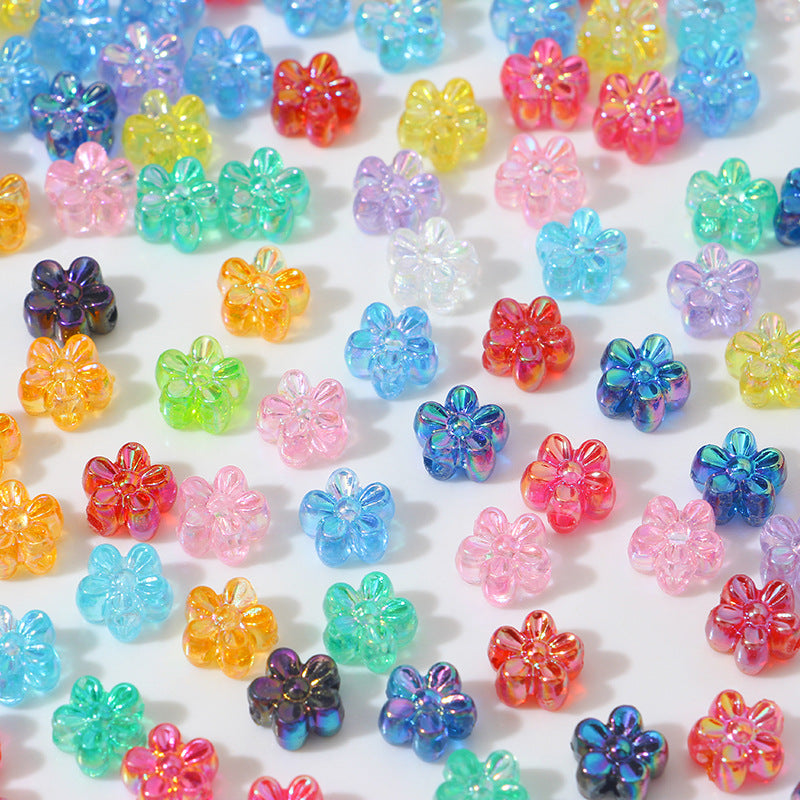 Plating AB Colored Floret Resin Beads 7mm Transparent 100pcs