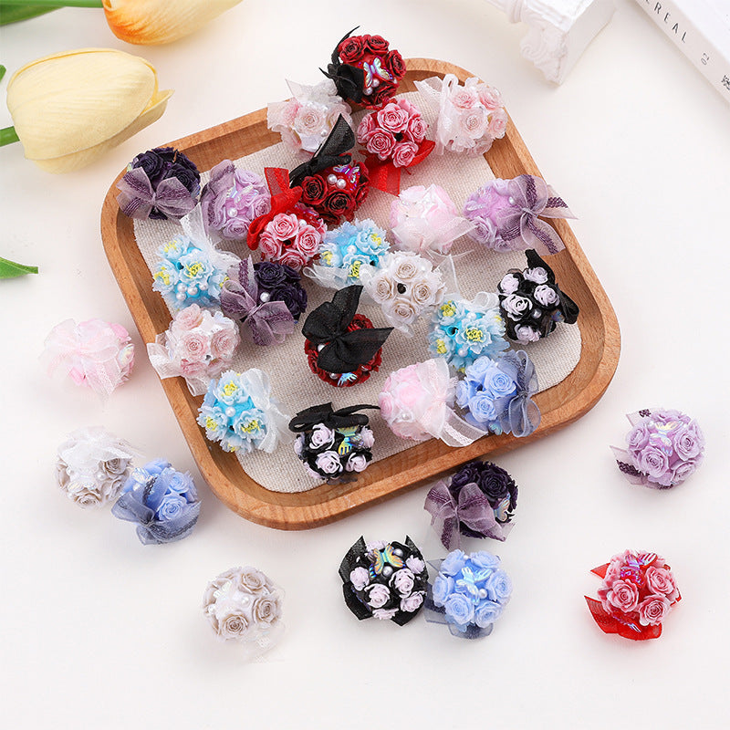 Flower Cluster Clay Beads 23mm Polymer Roses with Bow 5pcs