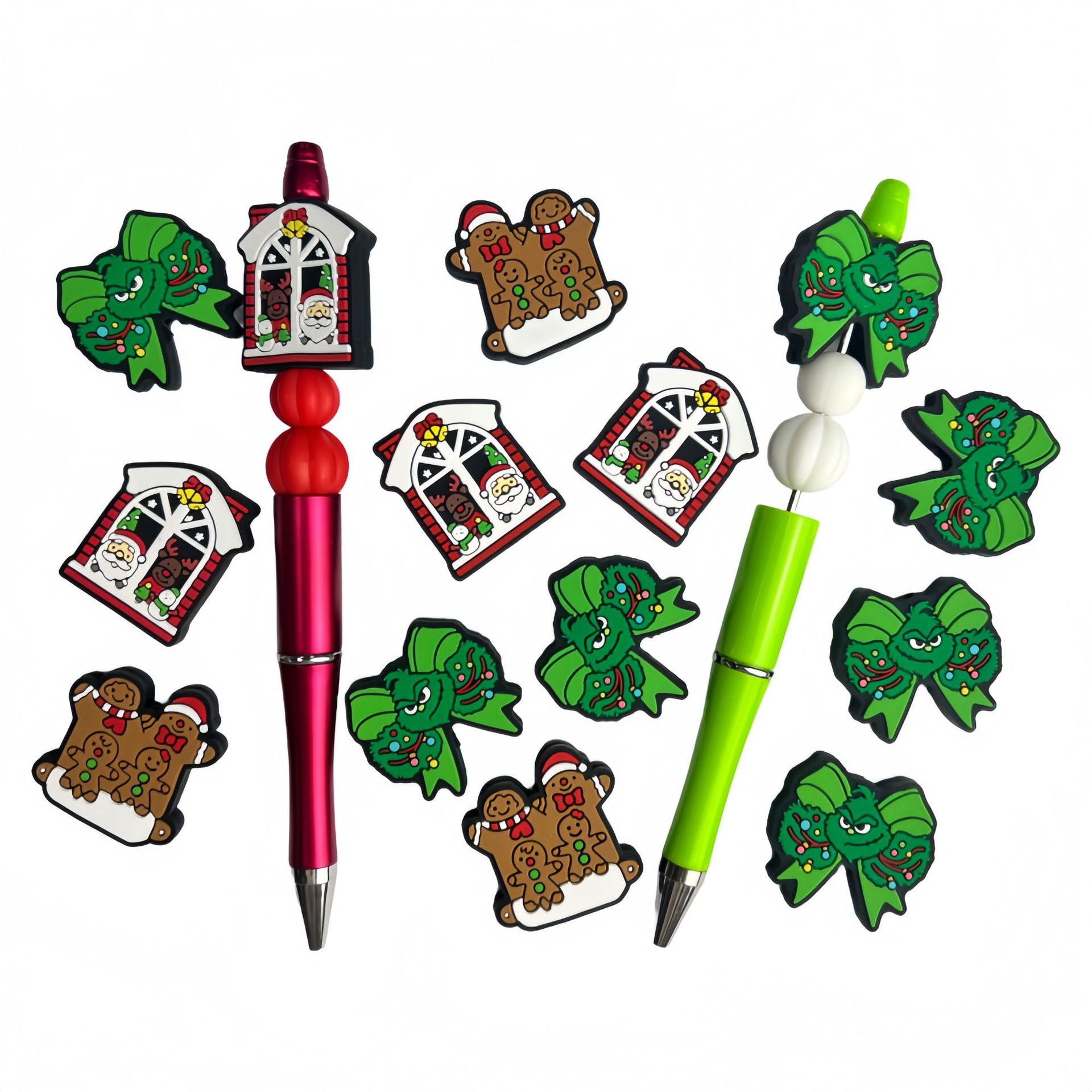 Silicone Focal Beads Christmas Green Gingerbread Man Design 20pcs 4