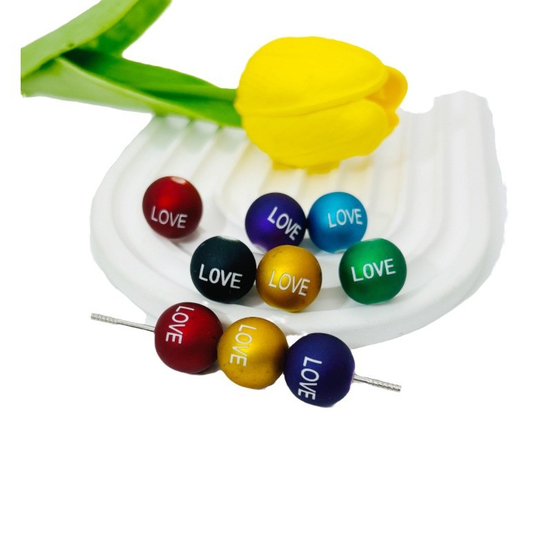 Rubberized Matte Painted Love Word Acrylic Beads 16mm 50pcs 5