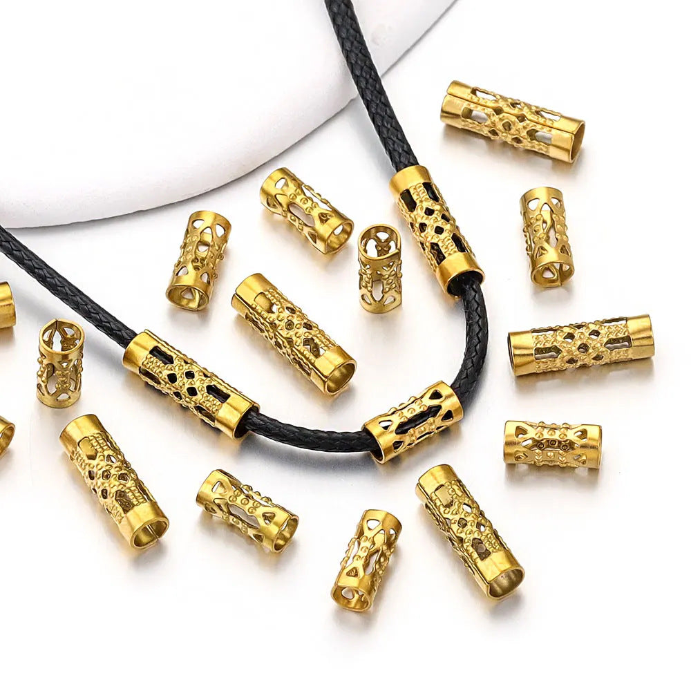 Stainless Steel Tube Metal Beads 8mm 12mm Hollow Patterned 20pcs