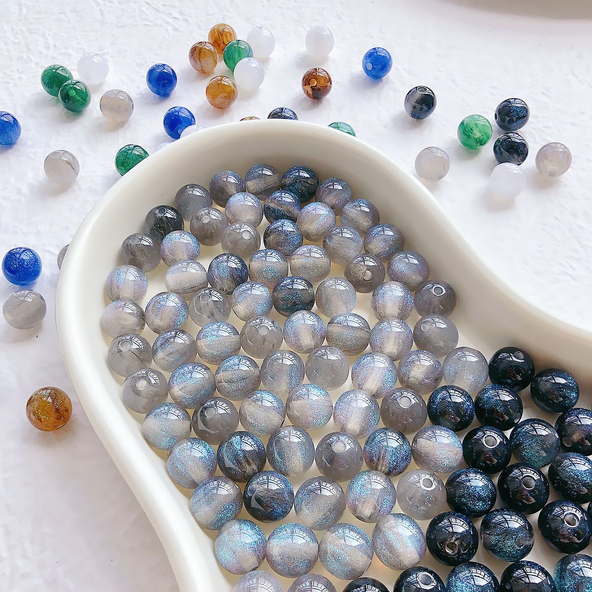 Galaxy Series Resin Beads 10mm Blue Glitter Powder 30pcs