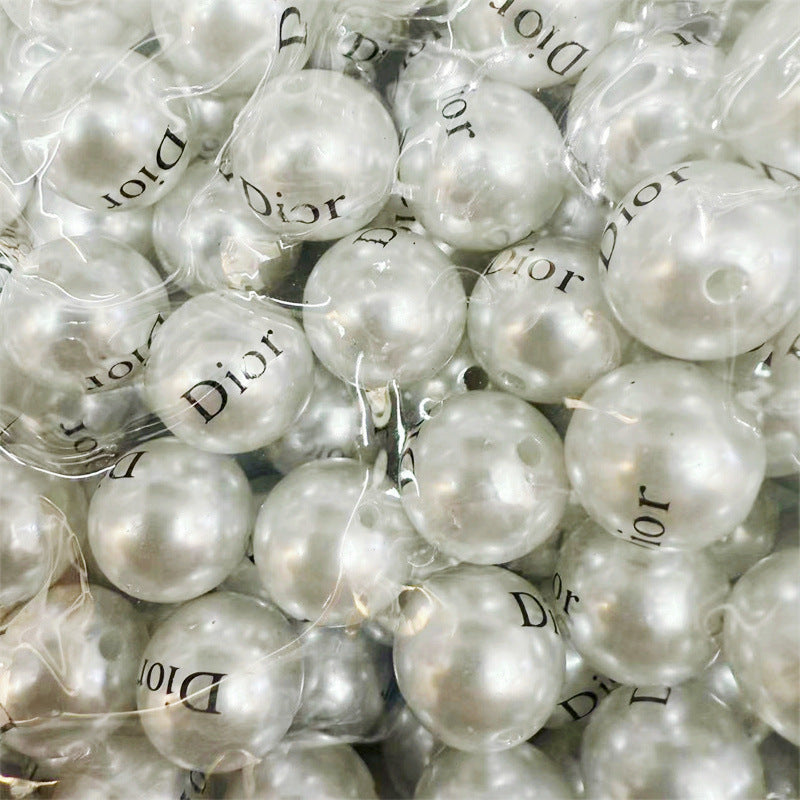 Pearl Acrylic Beads 16mm Imitation White Black Logo Printed 100pcs 4
