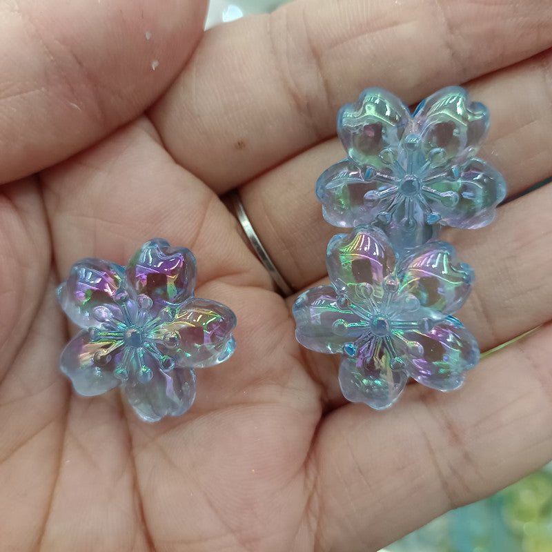 UV Plating Cherry Blossom Acrylic Beads 23mm Transparent Colorful 100pcs 6