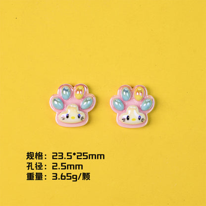 Glossy Pastel Cat Paw Resin Beads 25mm Shiny Plating 10pcs 7