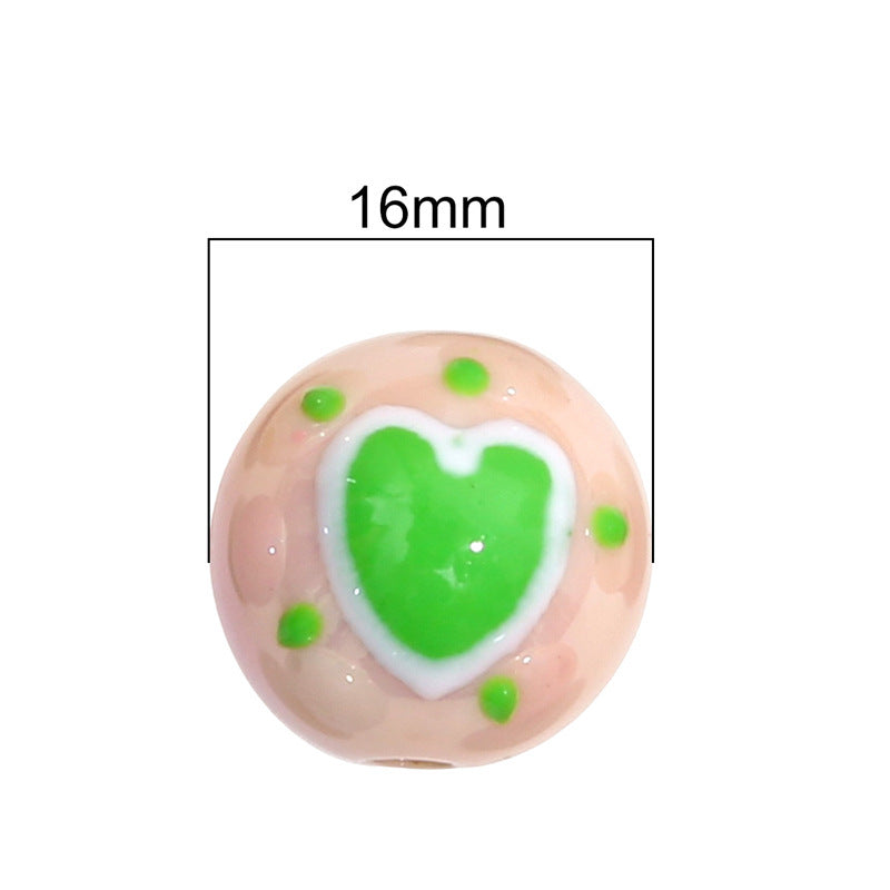 Painted Heart Acrylic Beads 16mm Glossy Bold Colors 4pcs 2