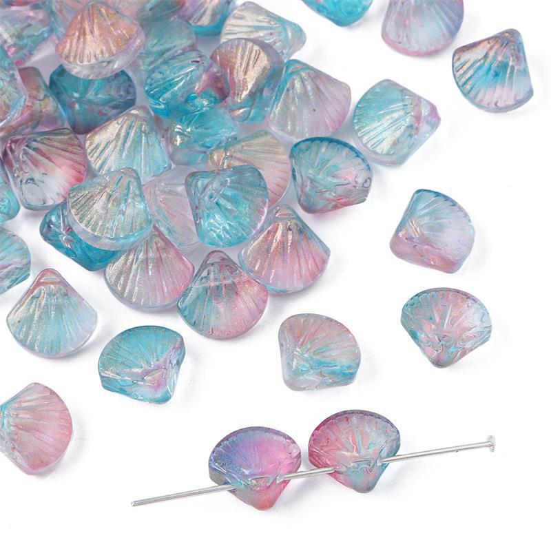 Electroplated Shell Glass Beads 10mm Iridescent Gradient 40pcs 13