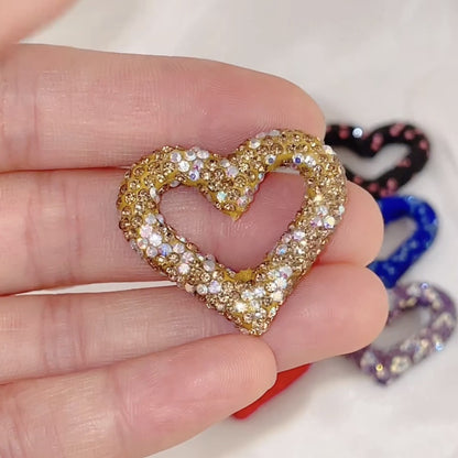 Shimmer Hollow Heart Frame Polymer Clay Rhinestone Beads 32mm 6pcs 12
