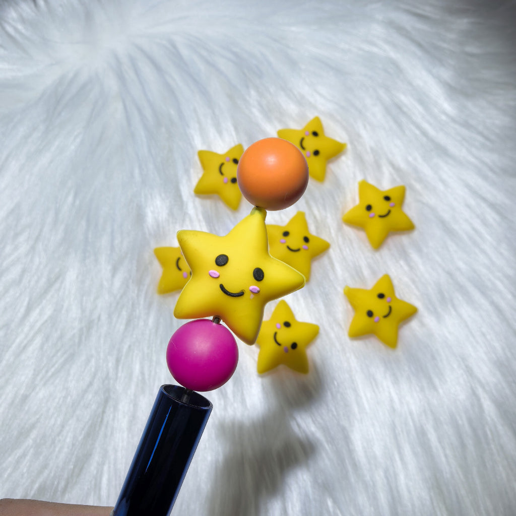 Silicone 3D Focal Beads Stars Moon Sun Smiling Face Colorful 20pcs 4