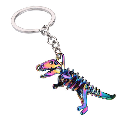 Alloy Colorful Dinosaur Keychain Metallic Rainbow Skeleton Design 5