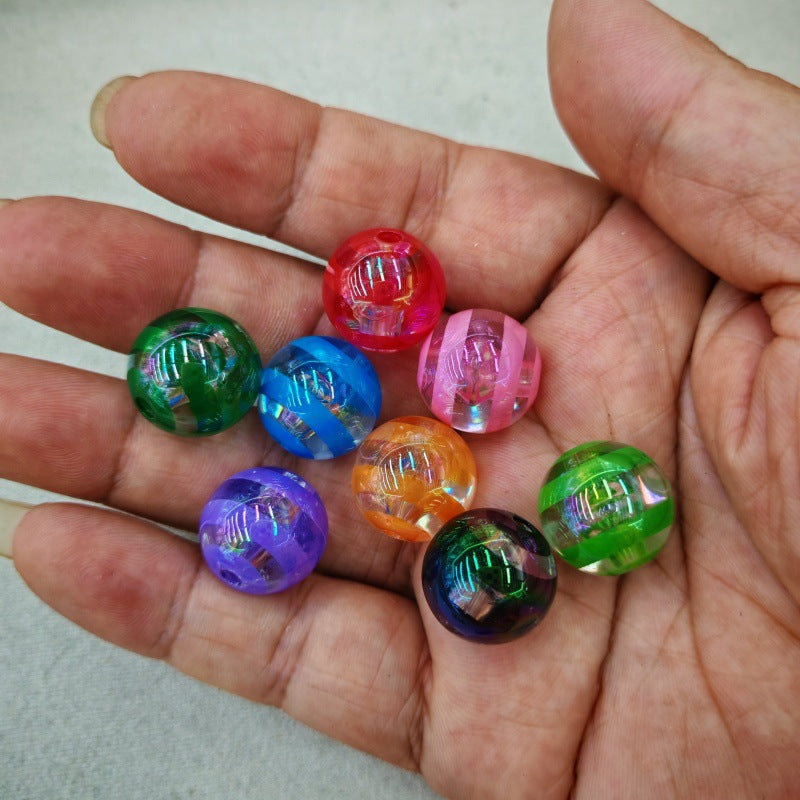 Plating Round Acrylic Beads 16mm Clear Striped 100pcs 6