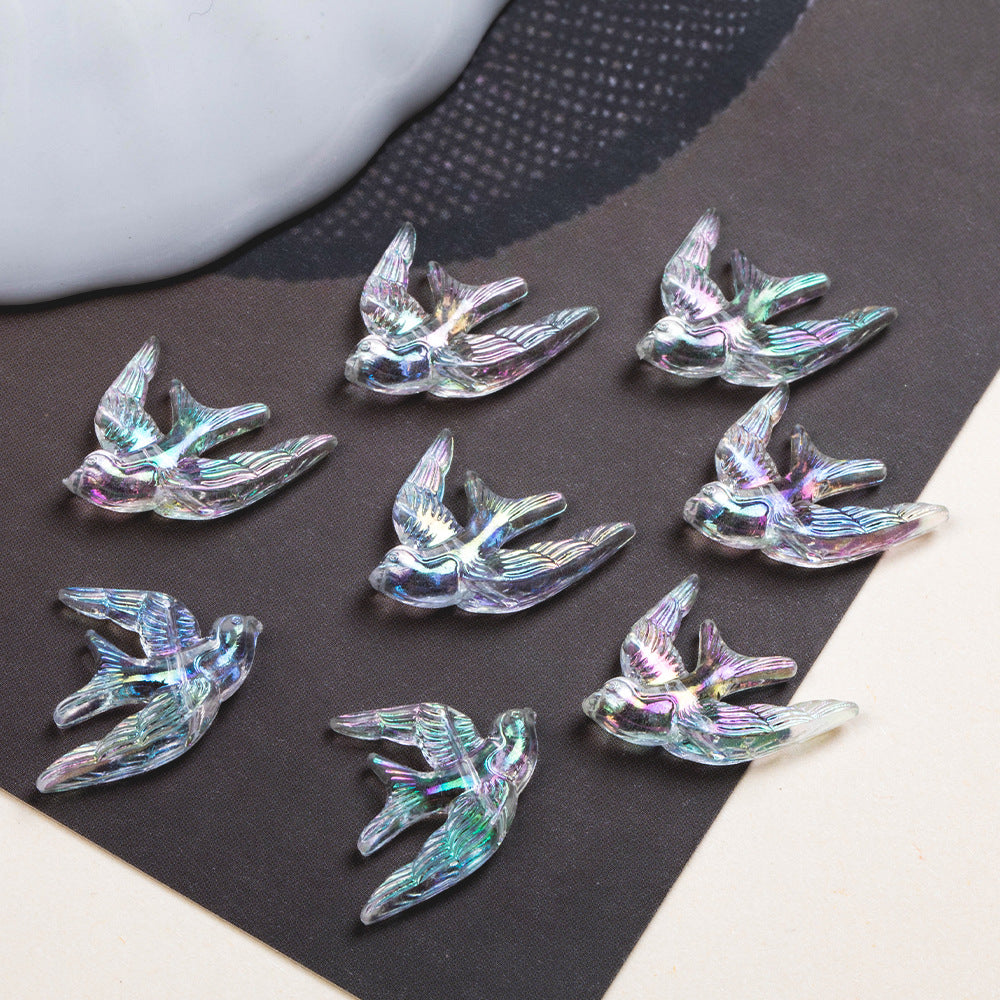 Plating Flying Bird Acrylic Beads 18mm Transparent 100pcs 2