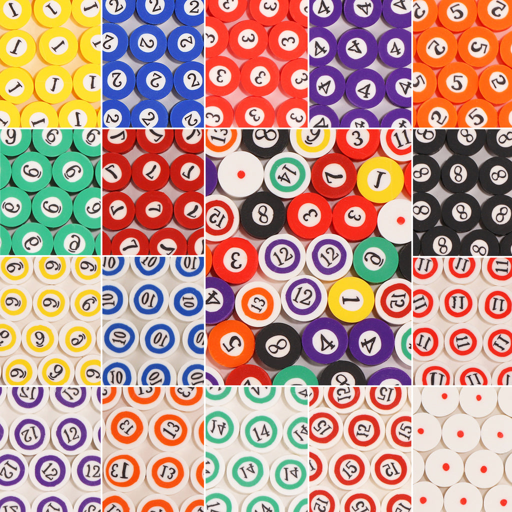 Flat Clay Beads 9mm Billiards Series Colorful Pool Ball 100pcs