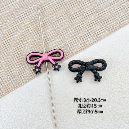 Bow and Star Metal Beads 34mm Painted Pastel Colors 5pcs 11