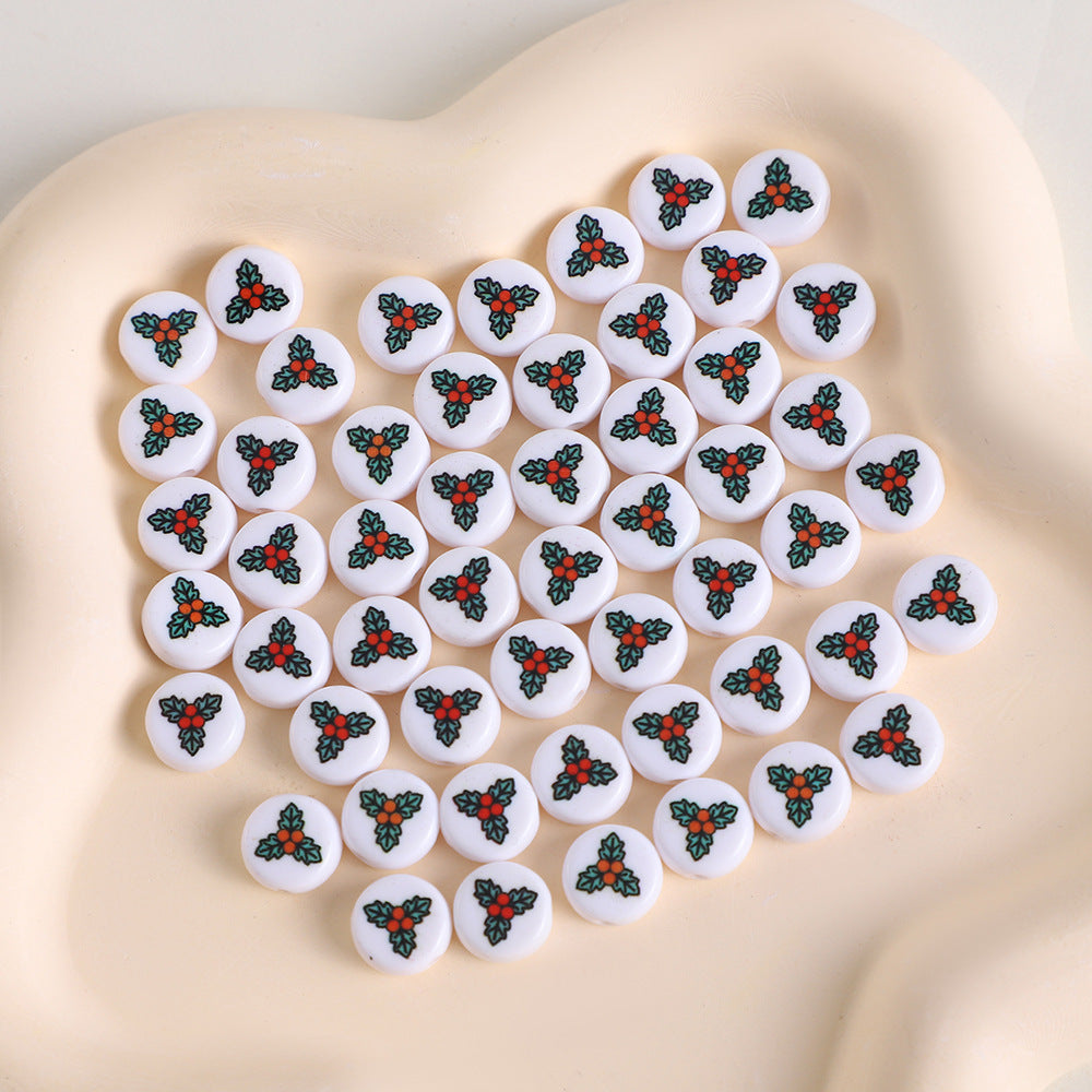 Christmas Theme Flat Acrylic Beads 5x10mm Santa Gift Printed 100pcs 2
