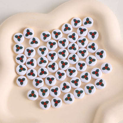 Christmas Theme Flat Acrylic Beads 5x10mm Santa Gift Printed 100pcs 2