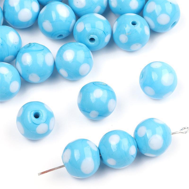 Painted Dots Glass Beads 12mm Colorful Glossy 2pcs 6