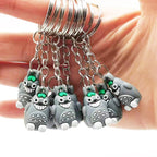 Cartoon Animal Mini Totoro Keychain PVC with Green Leaf Accent