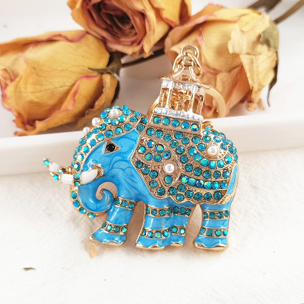 Alloy Rhinestone Elephant Keychain Metal Animal Charm with Lantern Detail 9