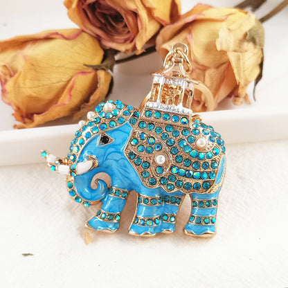 Alloy Rhinestone Elephant Keychain Metal Animal Charm with Lantern Detail 9