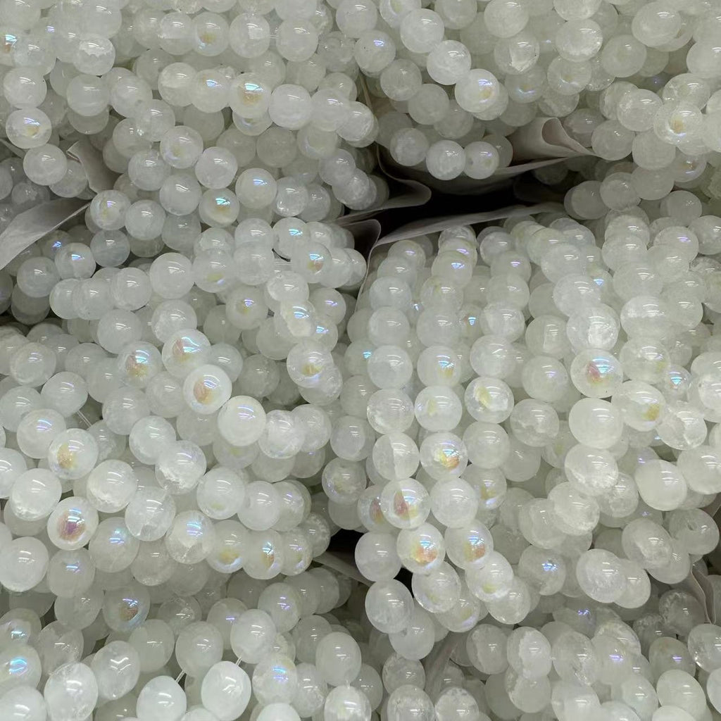 Electroplated Frosted Mermaid Glass Beads 6-10mm Pearlescent Rainbow Sheen 3