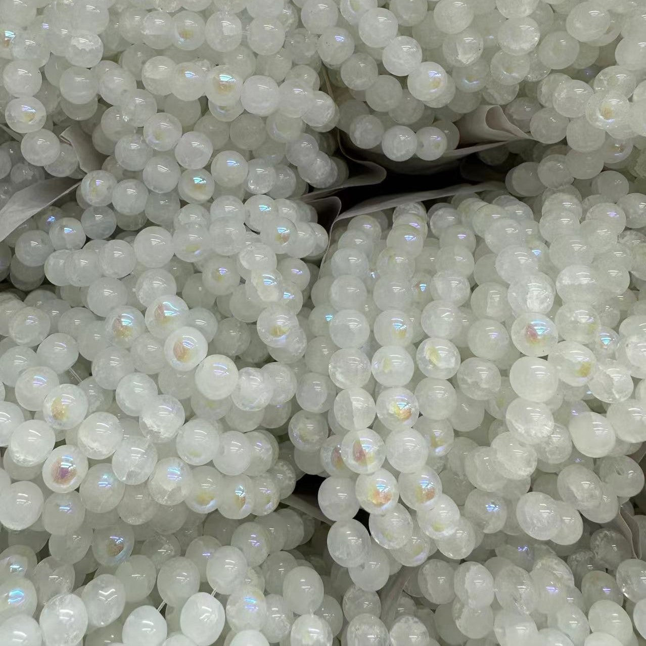 Electroplated Frosted Mermaid Glass Beads 6-10mm Pearlescent Rainbow Sheen 3
