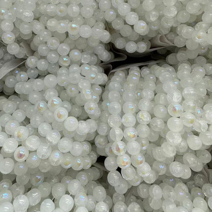Electroplated Frosted Mermaid Glass Beads 6-10mm Pearlescent Rainbow Sheen 3
