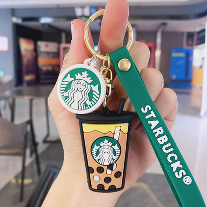 PVC Cup Keychain Colorful Iced Drink Charm with Green Strap 9
