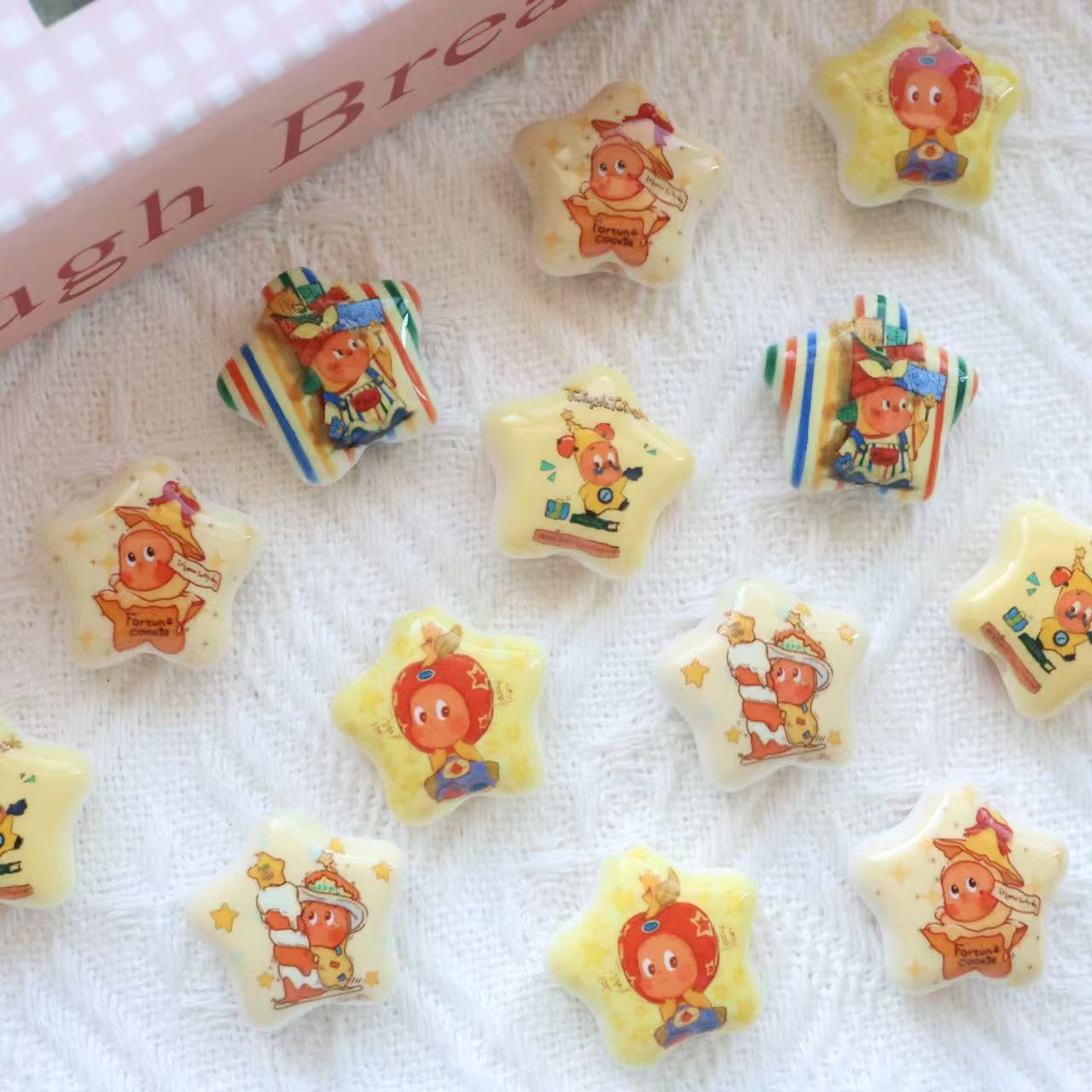 Printed Star Shaped Acrylic Beads 26mm Glossy Cartoon Design 20pcs 2