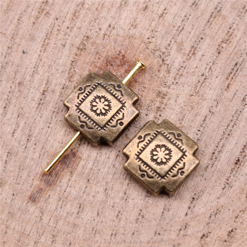 Square Metal Beads 4x10mm Vintage Pattern Alloy 30pcs 4