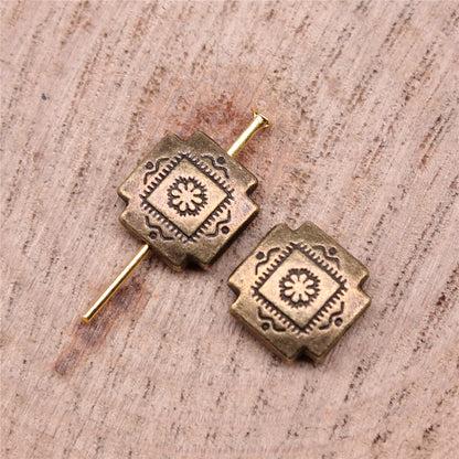 Square Metal Beads 4x10mm Vintage Pattern Alloy 30pcs 4