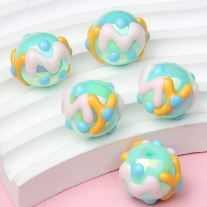 Painted Acrylic Beads 16mm Cream Colored Textured Pastel Doodles 10pcs 2