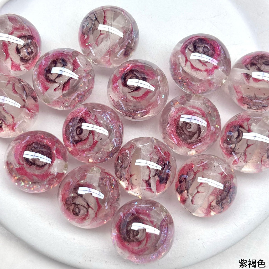 Luminous Rose Resin Beads 16mm Round Multicolor 10pcs 5