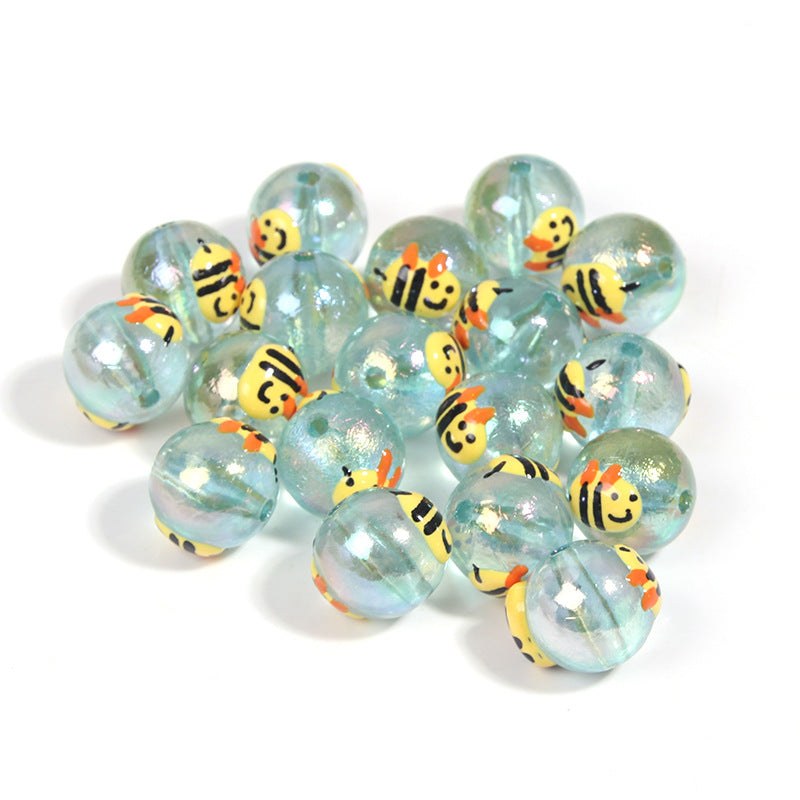 Printed Acrylic Bee Duck Beads 16mm Pastel Iridescent 10pcs 6