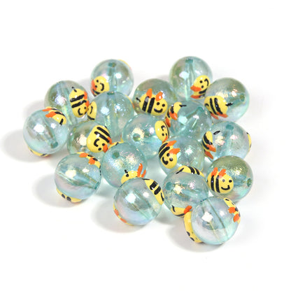 Printed Acrylic Bee Duck Beads 16mm Pastel Iridescent 10pcs 6