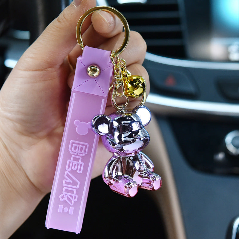 Acrylic Electroplated Bear Keychain with Silicone Strap Colorful Charm 3