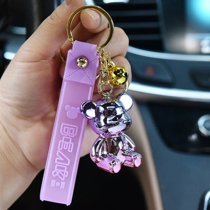 Acrylic Electroplated Bear Keychain with Silicone Strap Colorful Charm 3