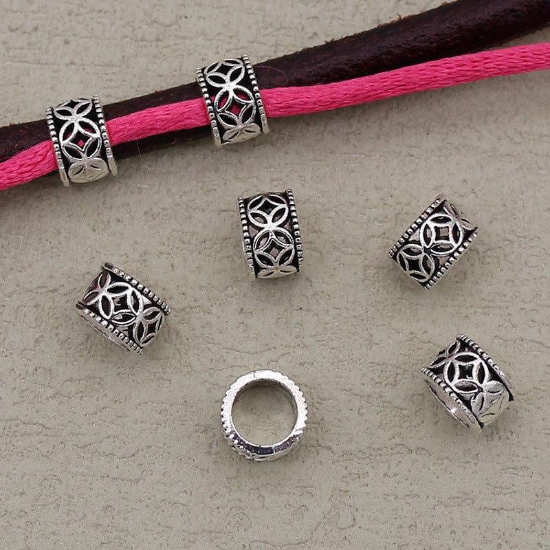 Alloy Hollow Coin Patterned Spacer Beads 8*5mm Antique Silver 100pcs