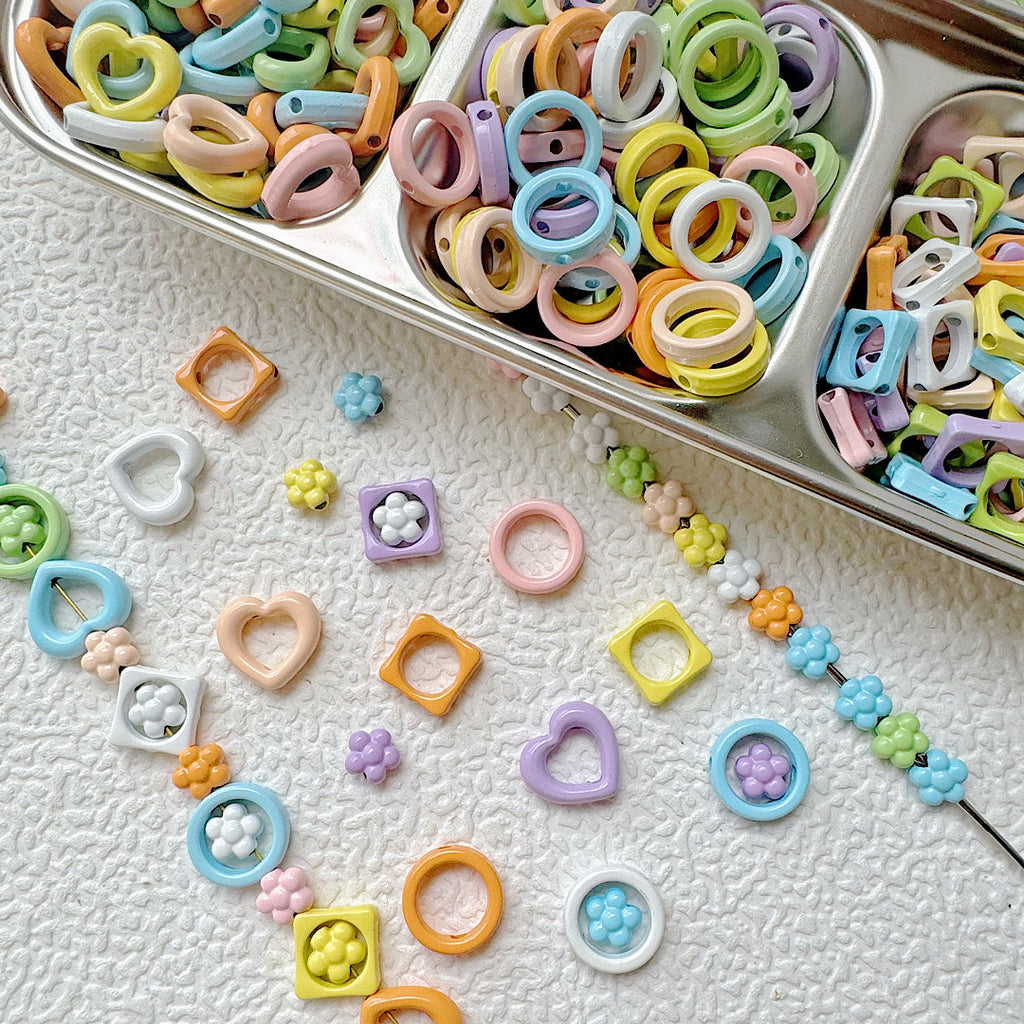 Heart Circle Floral Metal Beads Painted Solid Color Bulk 20pcs 3