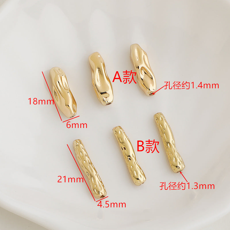 Brass Irregular Tube Metal Beads 6x18mm 4.5x21mm Hammered Texture 10pcs 6