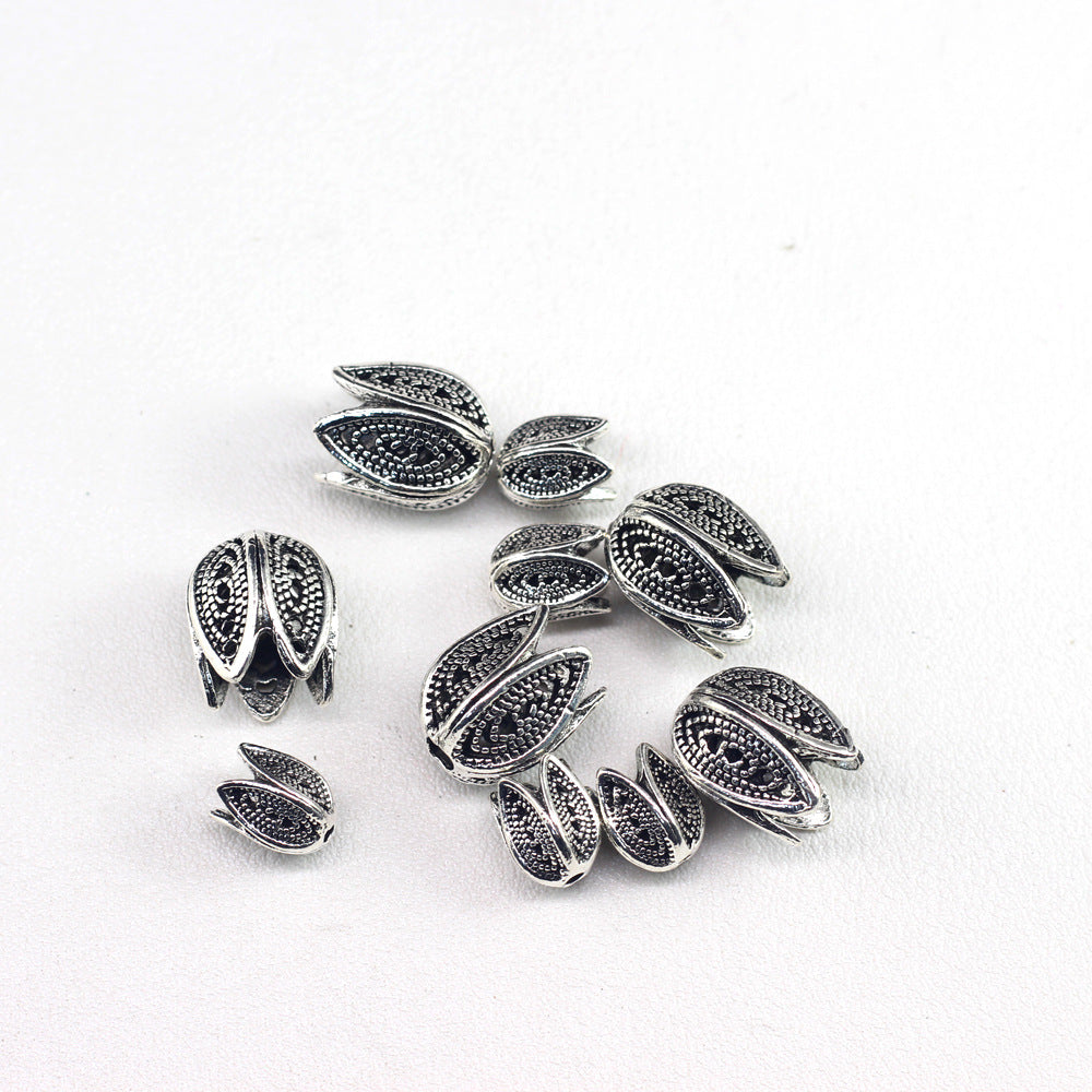 Tulip Metal Beads 9mm 11mm Vintage Distressed Antique Silver 100pcs 3