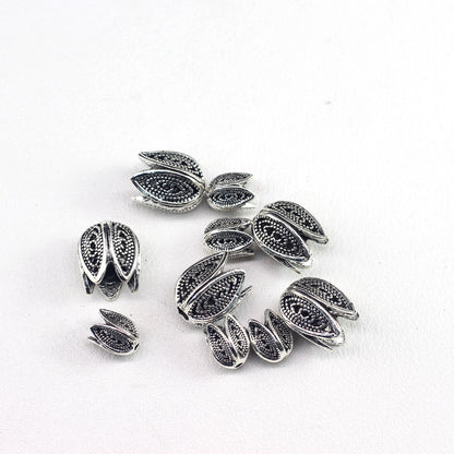 Tulip Metal Beads 9mm 11mm Vintage Distressed Antique Silver 100pcs 3