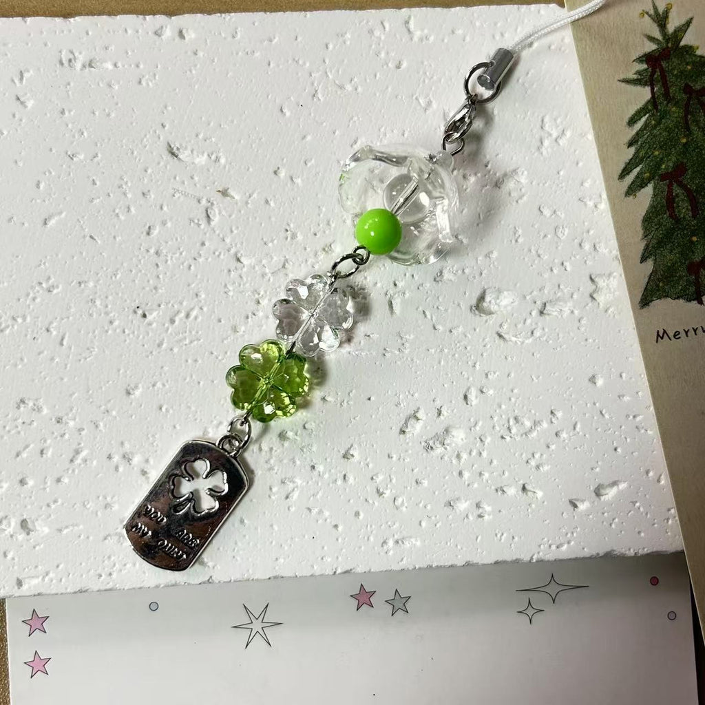 Clear Four-leaf Clover Acrylic Phone Charm with Vintage Key Silver 3pcs 2