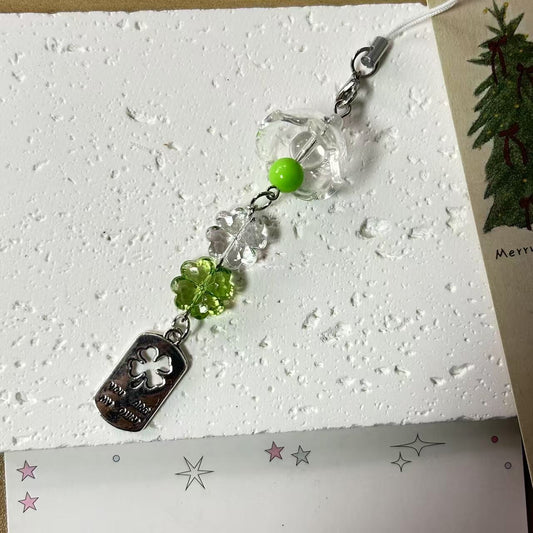 Clear Four-leaf Clover Acrylic Phone Charm with Vintage Key Silver 3pcs 2