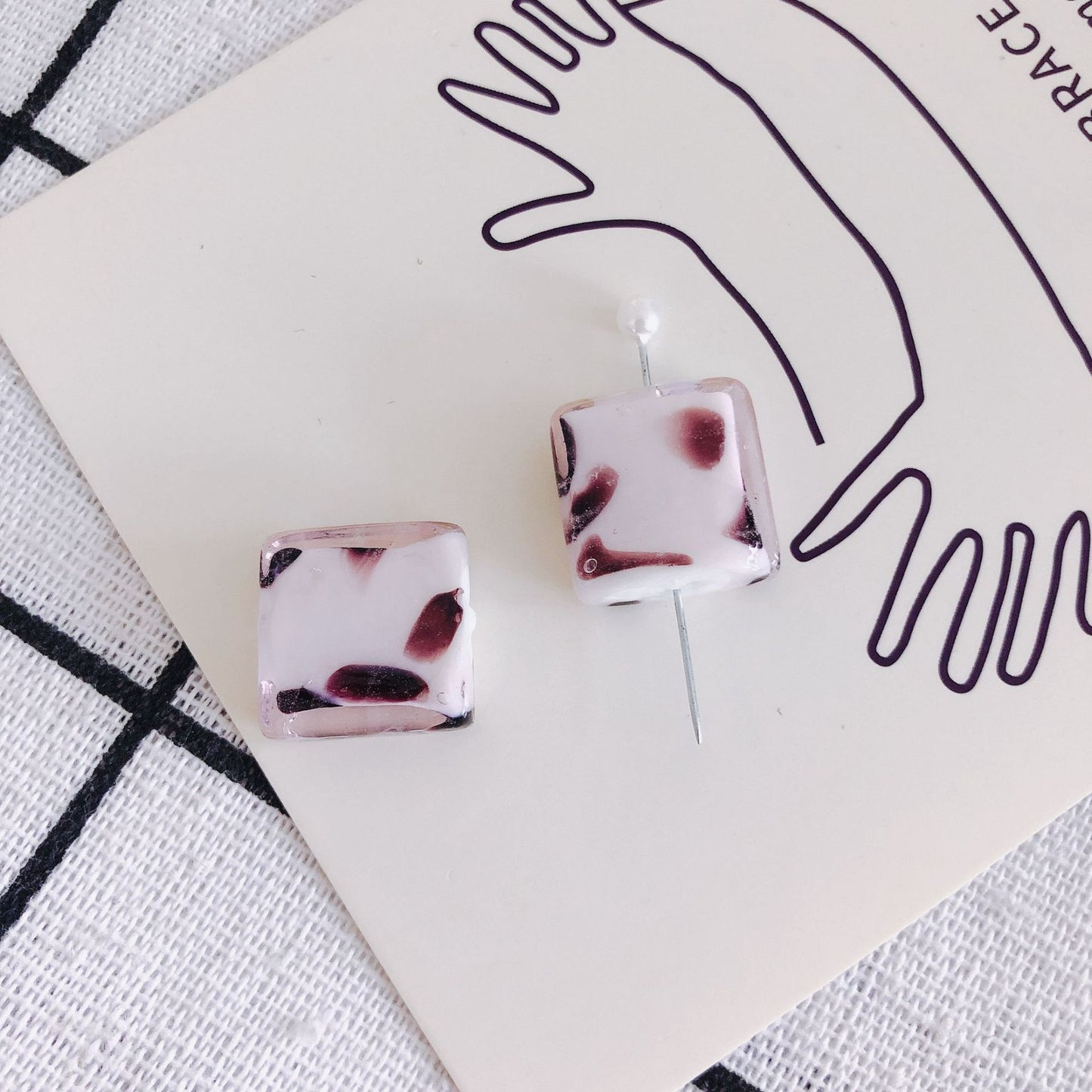Lampwork Glass Beads Cube 16mm Vintage Cow and Zebra Pattern 10pcs 7