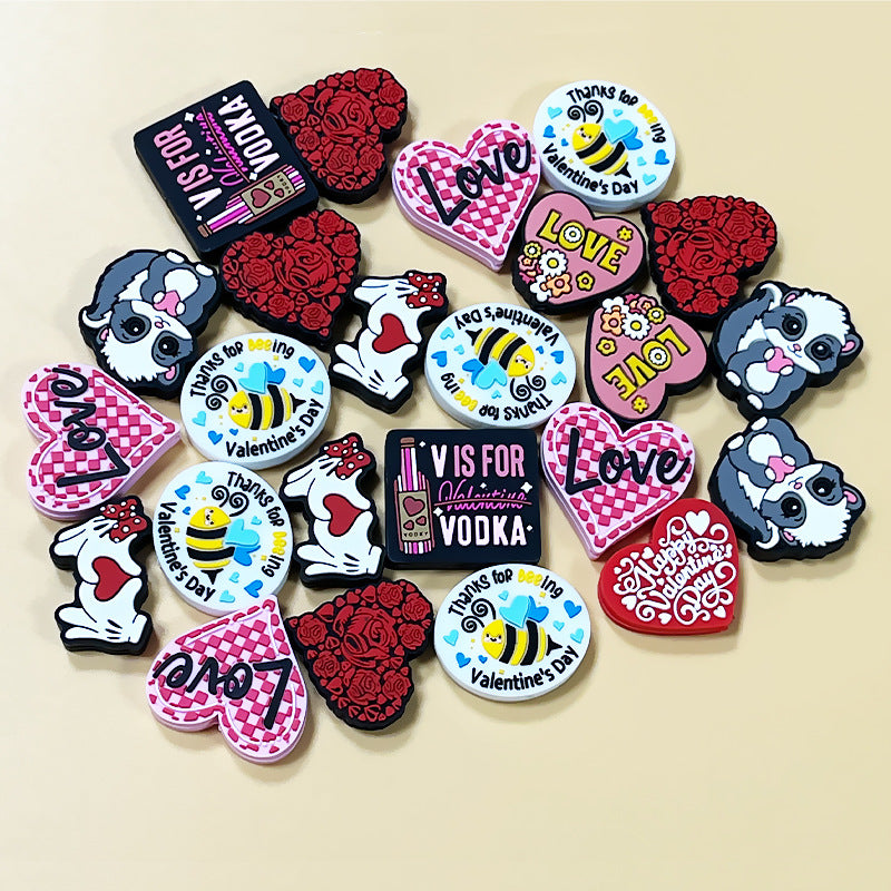 Silicone Focal Beads Valentine Roses Heart Shaped 20pcs 4