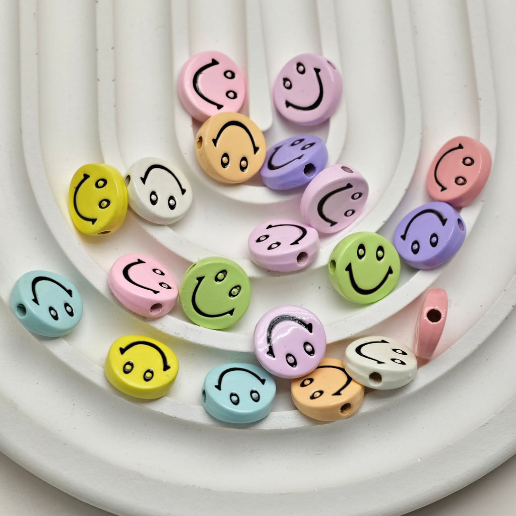 Smiling Face Metal Beads 10mm Baking Painted Zinc Alloy 50pcs 18