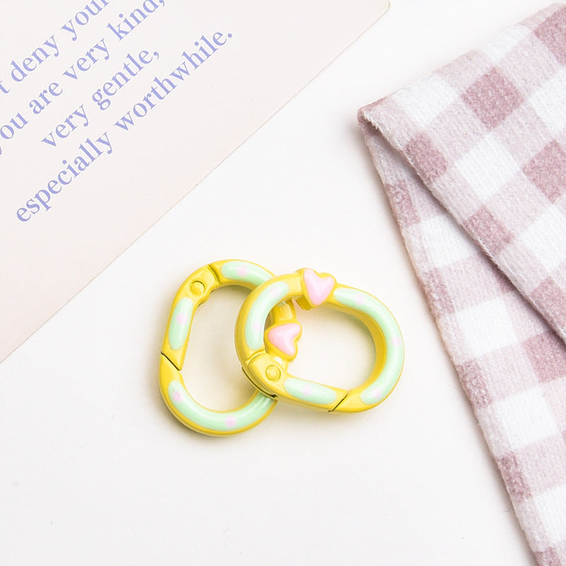 Zinc Alloy Heart Oval Painted Spring Keyrings 28mm 6pcs 10