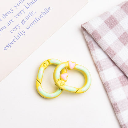 Zinc Alloy Heart Oval Painted Spring Keyrings 28mm 6pcs 10